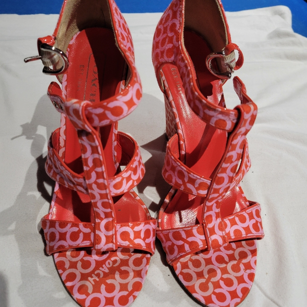 Coach signature fabric heels.  Size 5